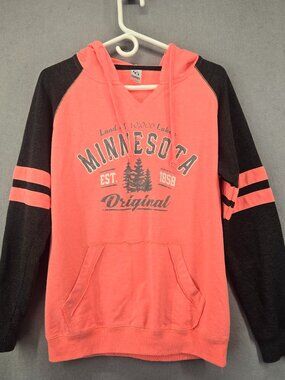 CG Brand Women's Minnesota Themed Hooded Sweatshirt, Coral/Dark Gray, Large